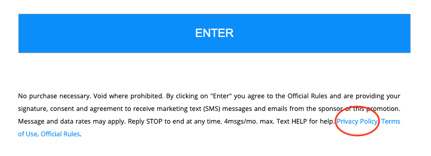 Sweepstakes Privacy Policy