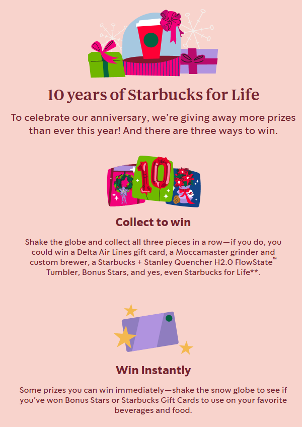 starbucks for life sweepstakes promo